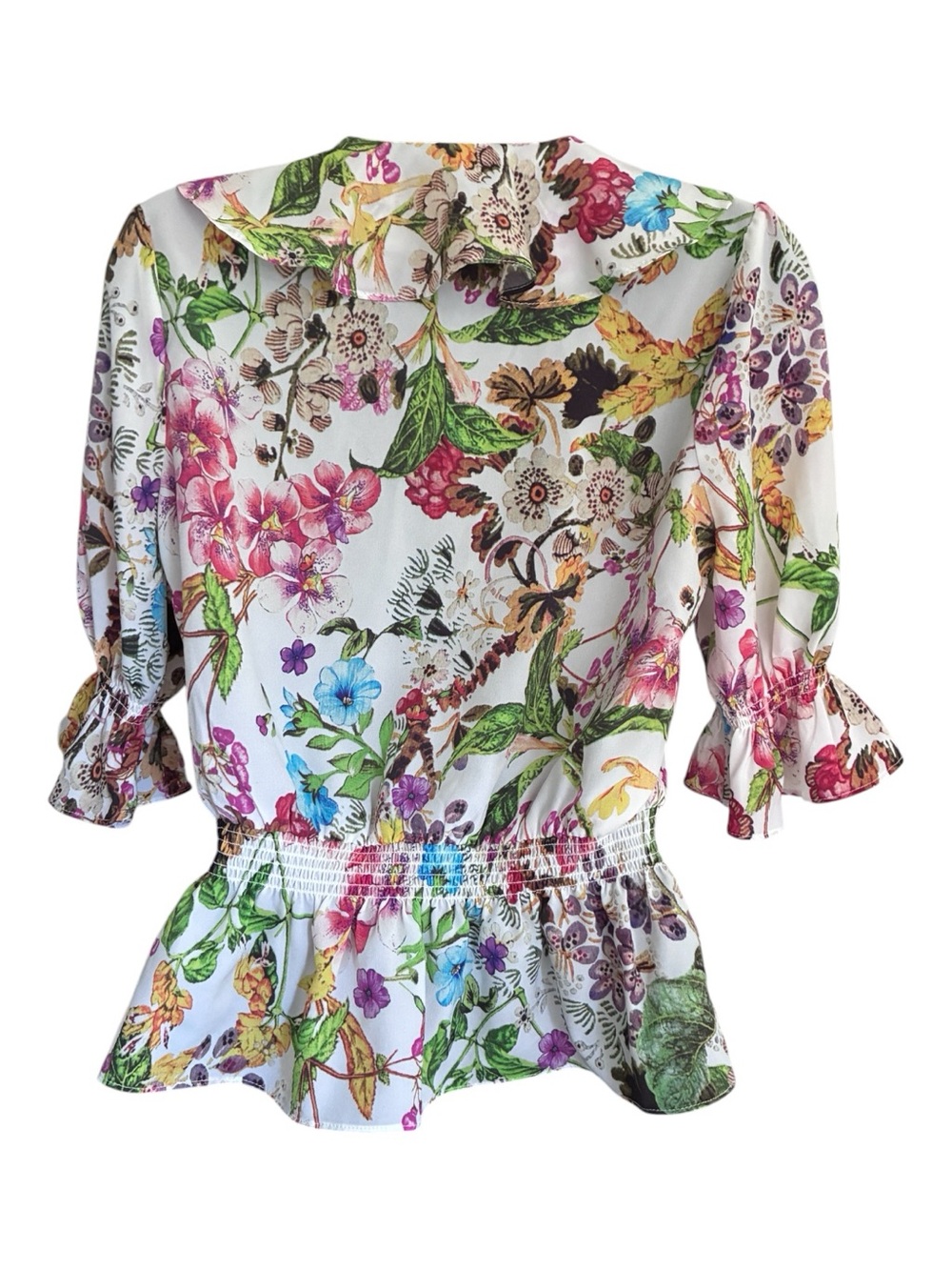 Milkmaid Romantic Summer Floral Ruffle Smocked V-Neck Peplum Blouse Sz XS - Picture 3 of 11